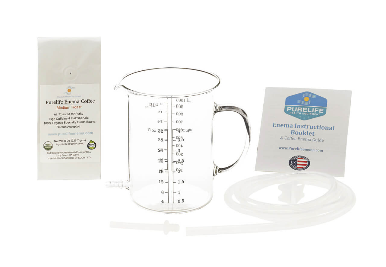 1 Qt Glass Coffee Enema Kit - 5 foot tube, clamp & nozzle tip