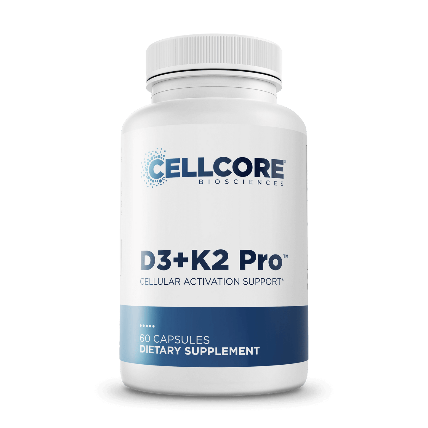 Single bottle of D3+K2 Pro from CellCore Biosciences