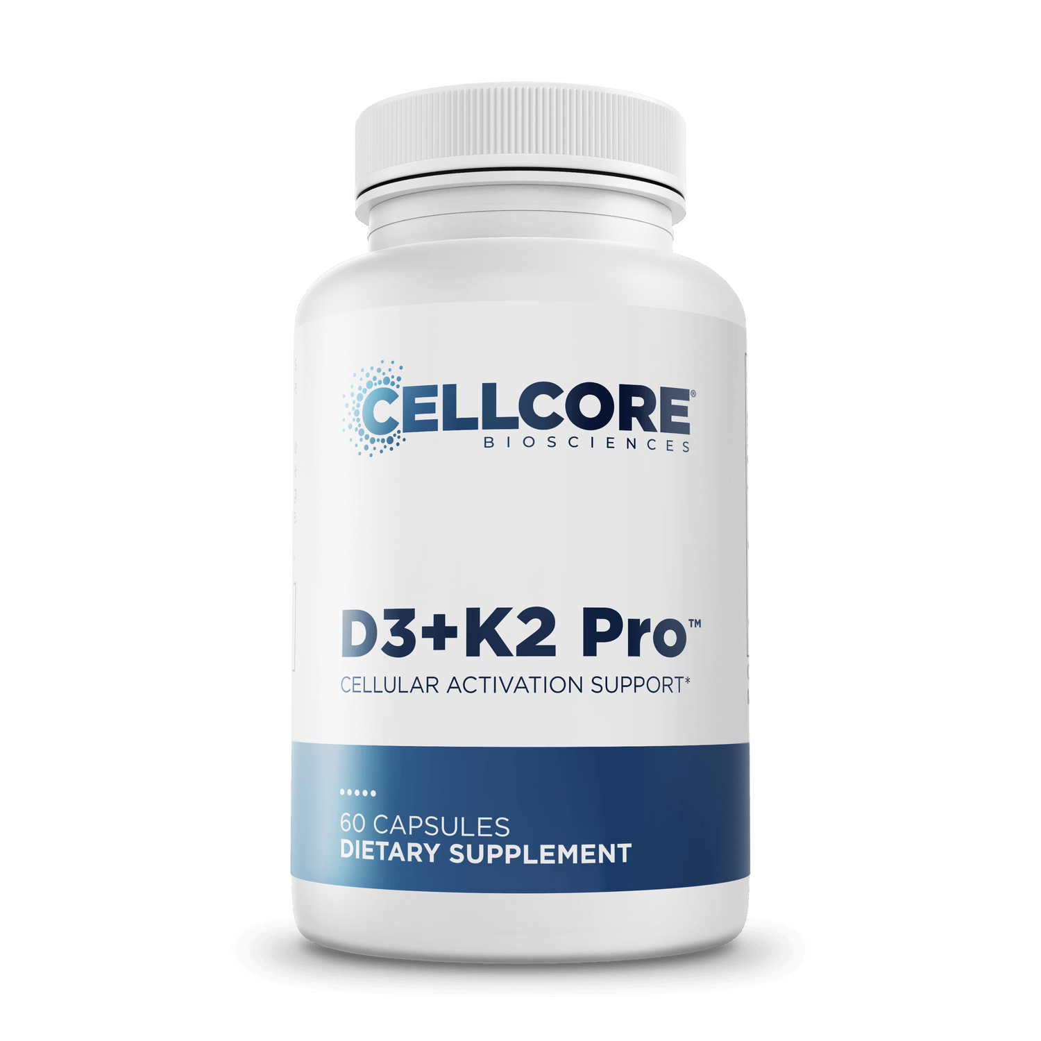 Single bottle of D3+K2 Pro from CellCore Biosciences