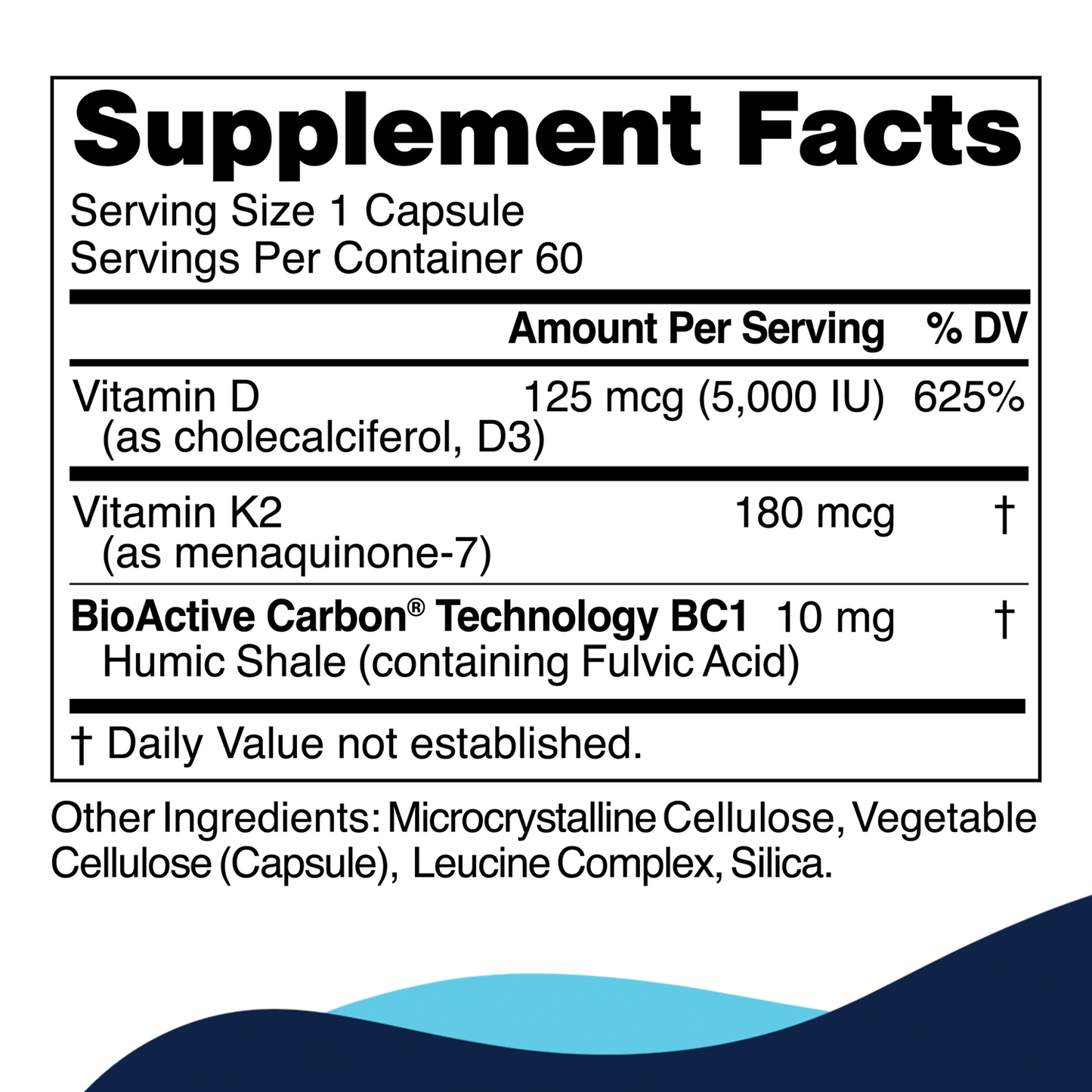 Supplement facts for D3+K2 Pro from CellCore Biosciences