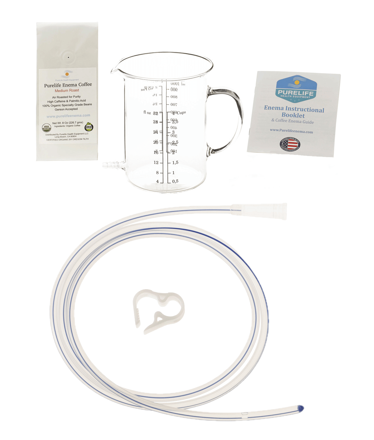 1 Qt Glass Coffee Enema Kit - 4 foot closed-end tube & clamp