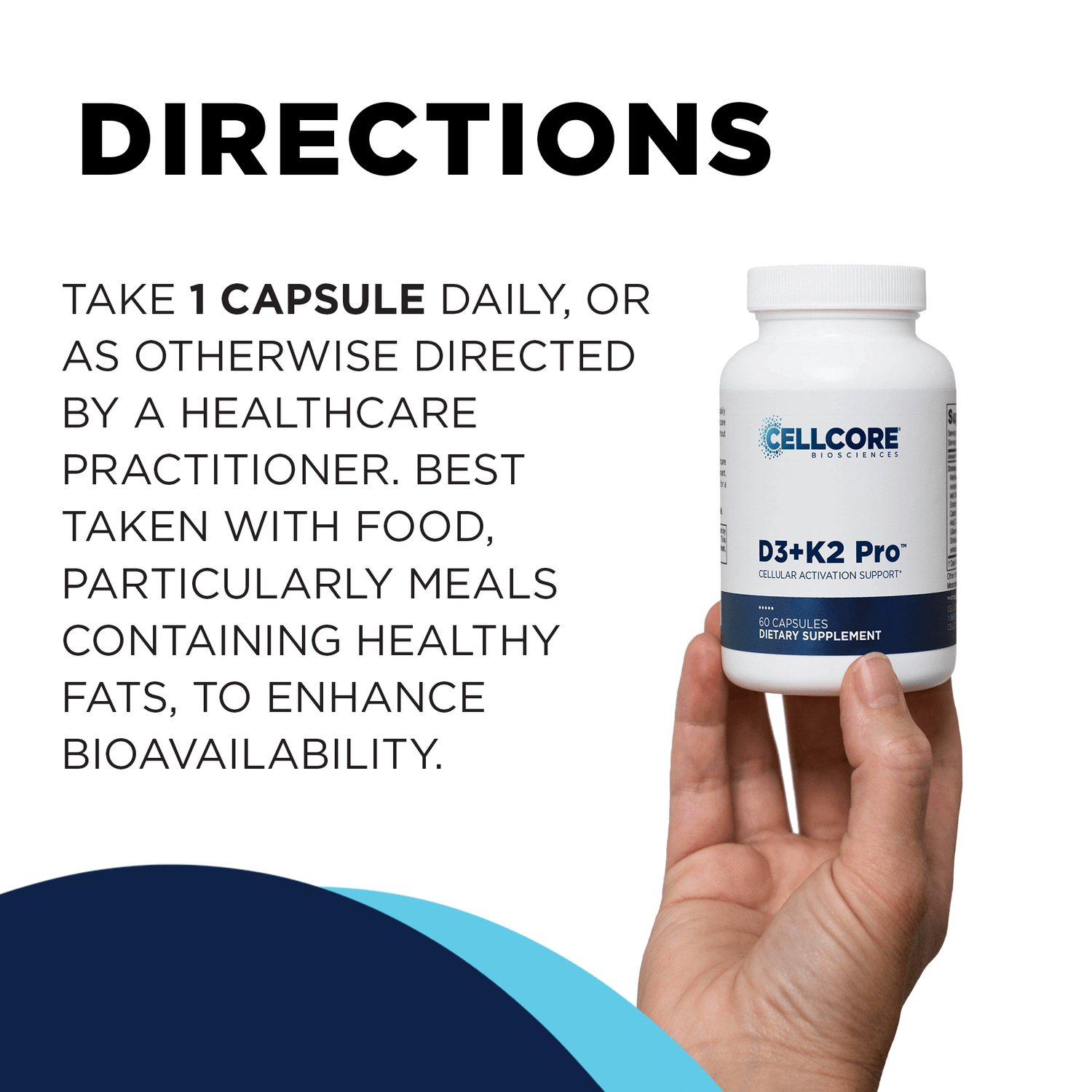 Directions for use of D3+K2 Pro from CellCore Biosciences