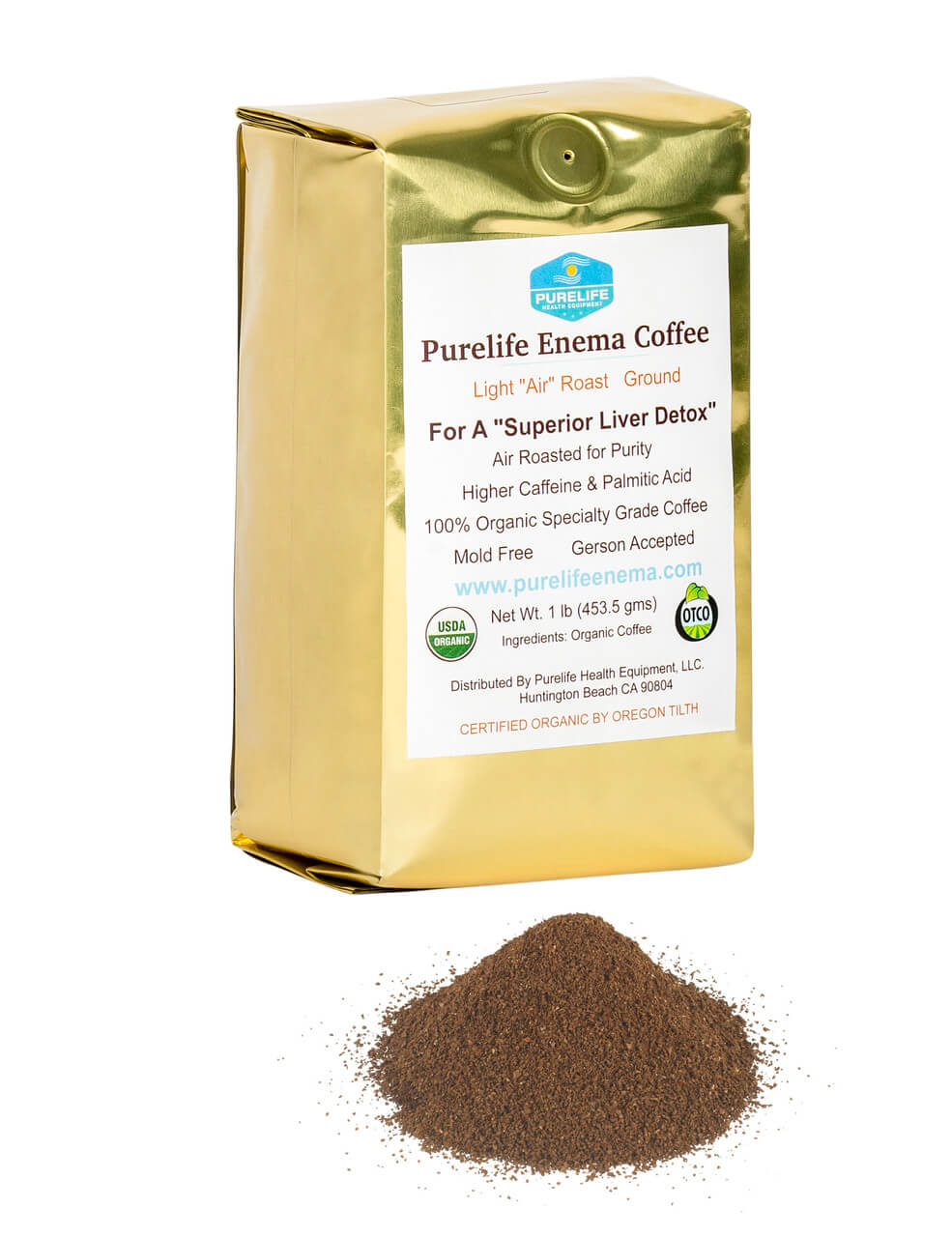 Purelife Organic Enema Coffee / 1 Lb /Light Air Roast / Ground / Gerson Accepted