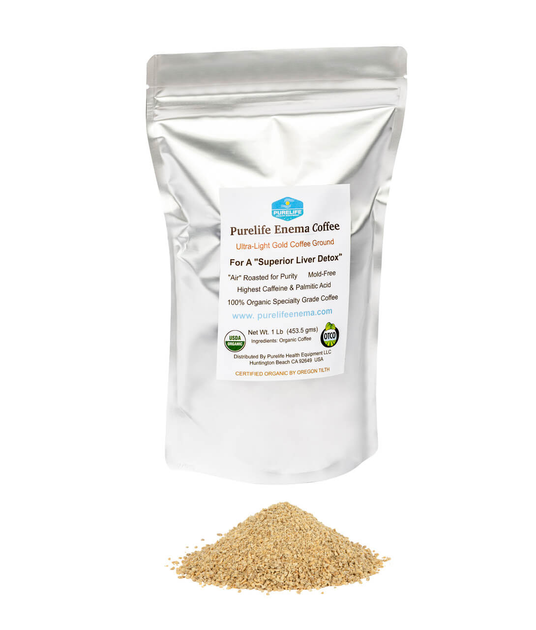PureLife Organic Enema Coffee / 1 LB / Ultra Light Gold Coffee / Ground