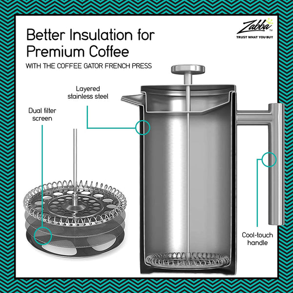 Mueller French Press Double Insulated Coffee Maker Premium 4 Level  Filtration