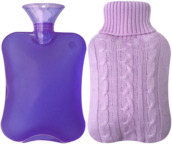 Attmu Hot Water Bottle with Cover Knitted, Transparent Hot Water Bag 2  Liter - Pink